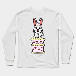 Funny rabbit jumping out of a cake Long Sleeve T-Shirt